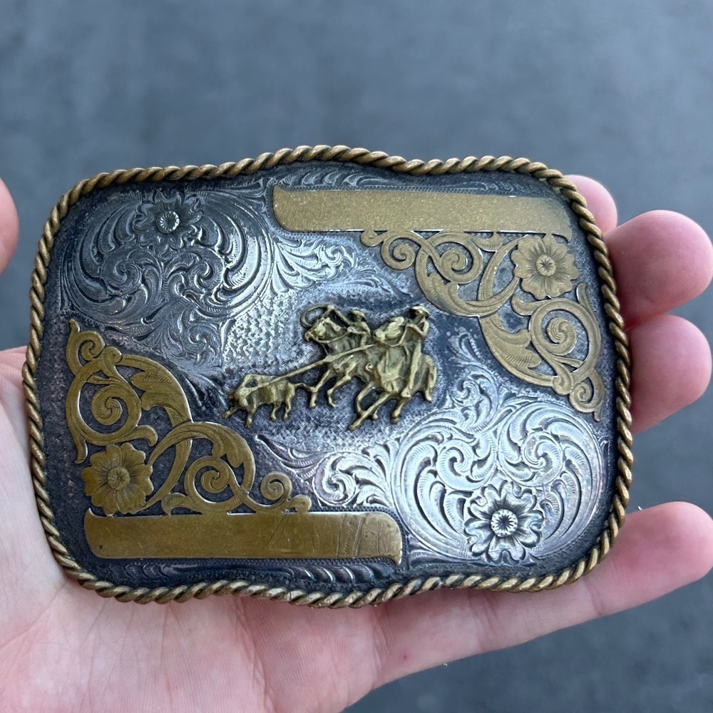 VINTAGE Montana Silversmiths Belt Buckle Mens Silver Gold Stagecoach Western